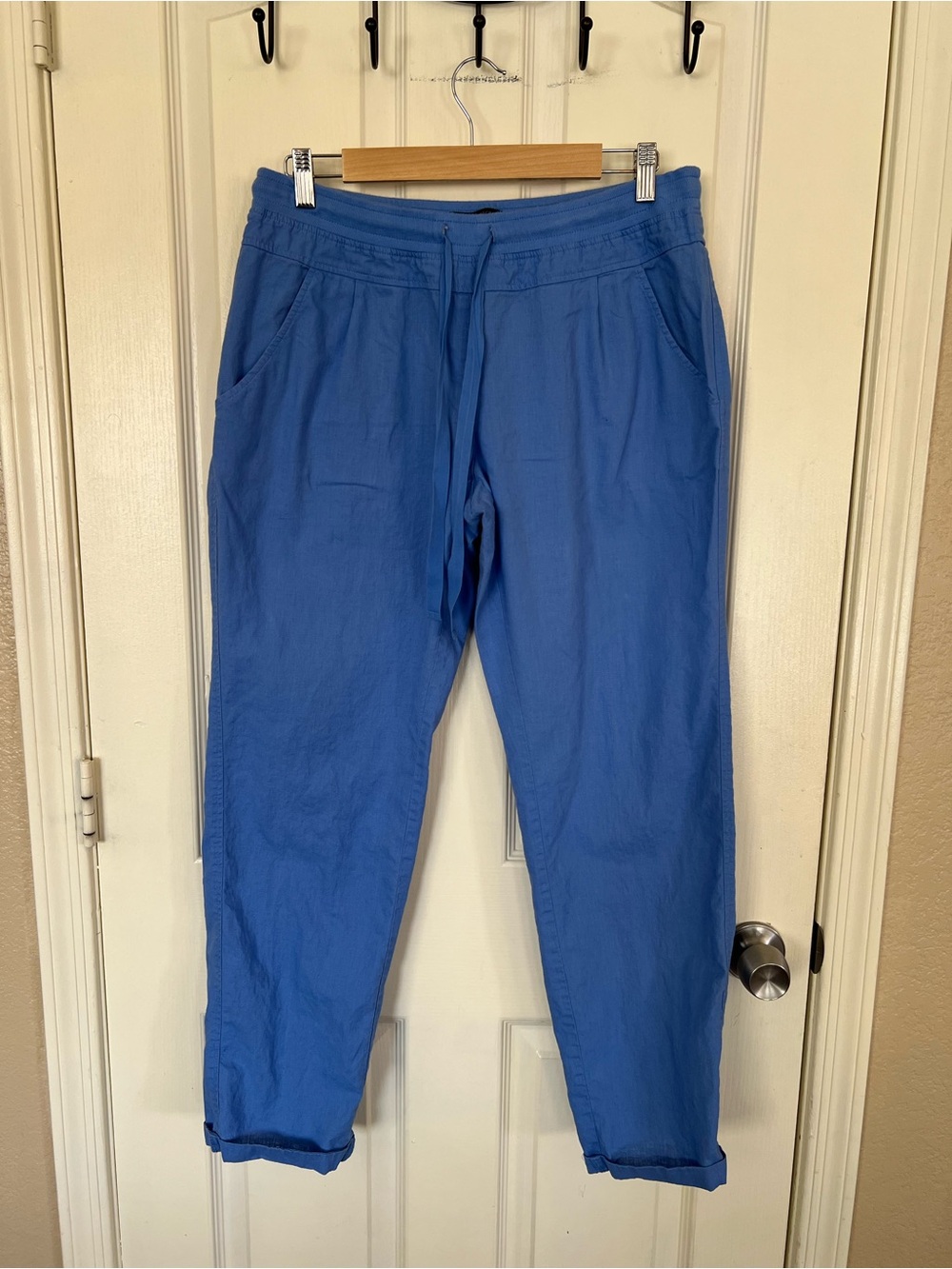 Victoria’s Secret Linen Blend Pants Size 12 Blue Pull On Tapered